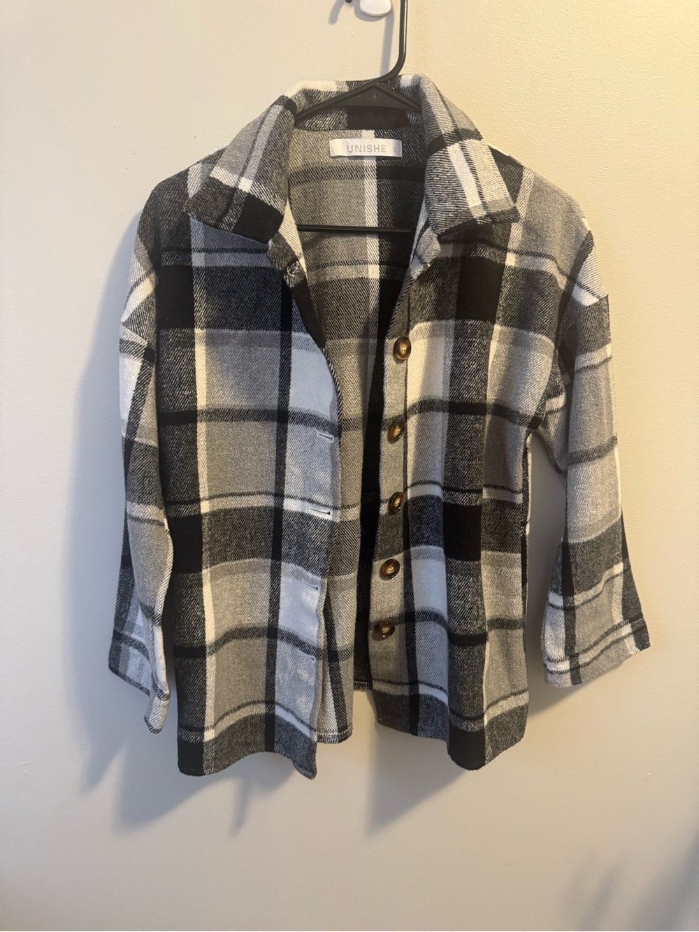 UNISHE Black & Gray Plaid Button-Up Shacket